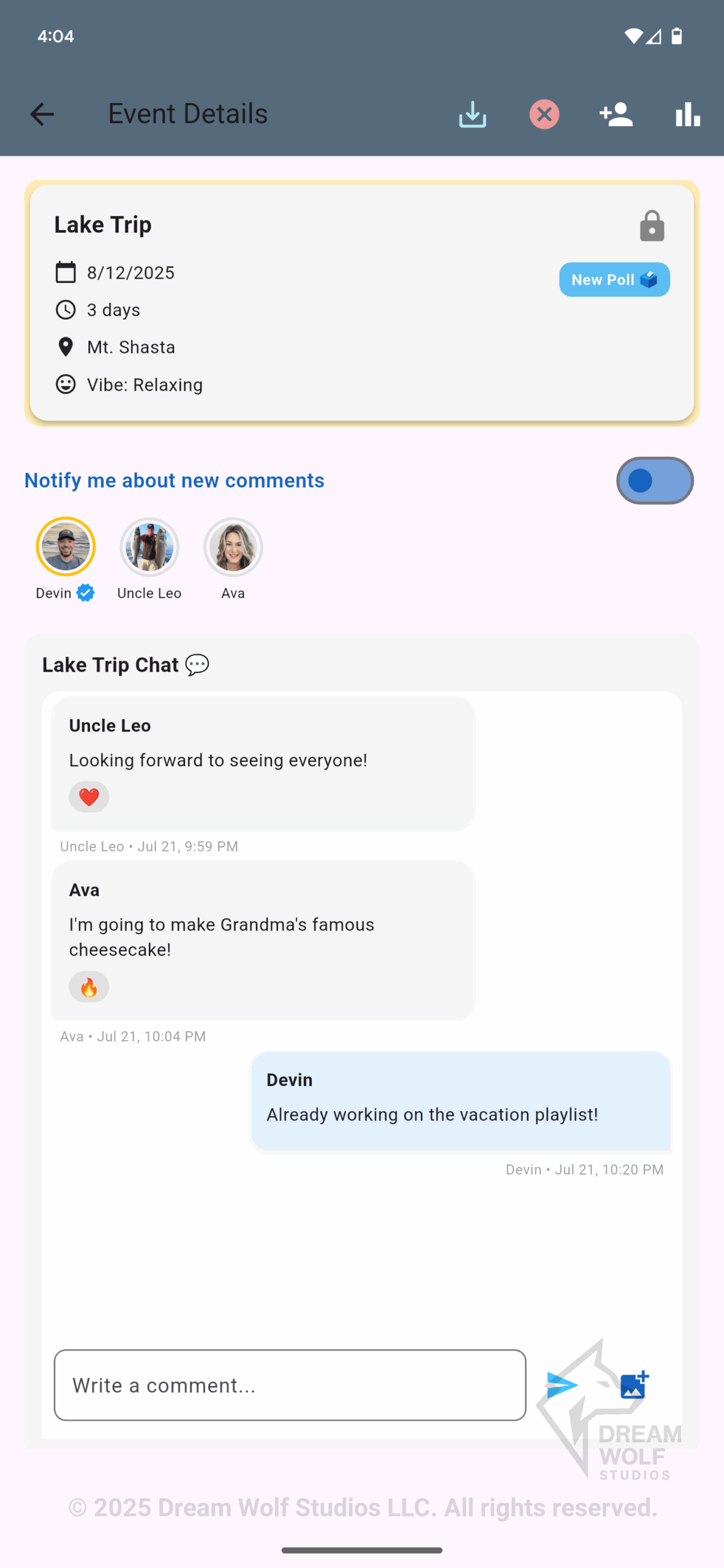 All your event details and chat in one hub.